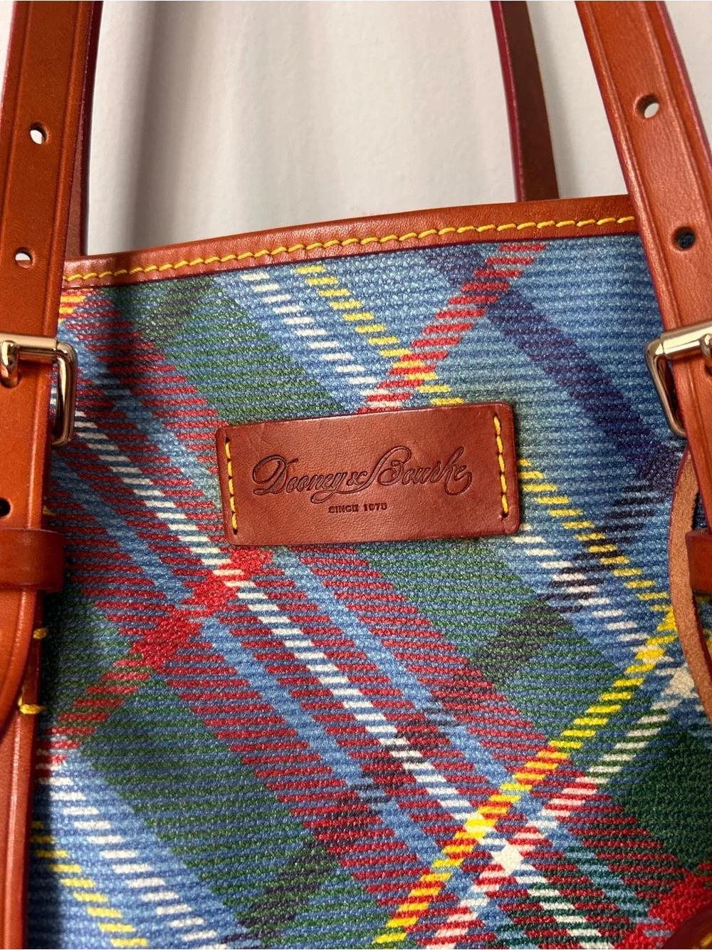 Vintage Dooney & Bourke Windsor Tartan Plaid Tote Bag Made USA Leather Trim Duck